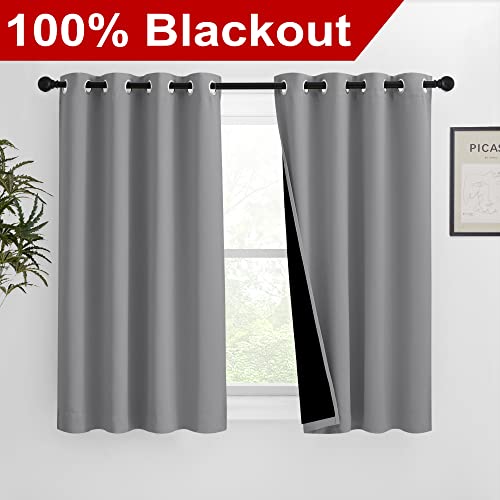 Image of NICETOWN Noise and Lights Block Out Curtains, Thermal Insulated 100% Blackout 2-Layer Lined Drapes, Noise Cancellation Window Draperies for Dining Room (Silver Grey, 2 Panels, 46-inch W by 54-inch L)