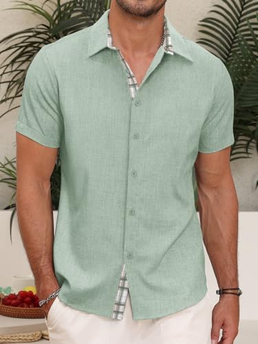 Mens Button Down Casual Summer Beach Shirts Short Sleeve Vacation Wedding Shirt with Pocket3