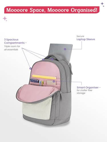 Image of Genie 19 inch Laptop Backpack for Women & Girls | Spacious Office, College & Travel Bag | Water Resistant, Multi-Compartment with Padded Laptop Sleeve