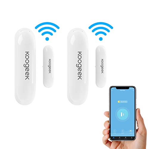 Koogeek Sensor de Puerta Wifi, Notificación Inteligente de APP Control Remoto, funciona con Alexa/Google Home, Sistema de seguridad para el hogar, IOS y Andriod, no Hub con 2.4 Ghz WIFI ?2 paquetes?