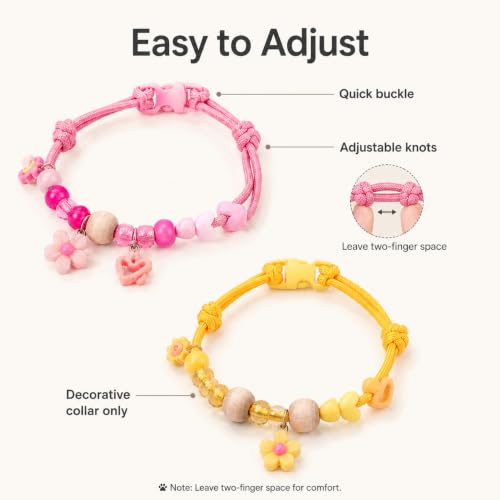 Image of Cat Collar with Bell, Adjustable Soft Fabric Kitten Collar with Quick Release Buckle, Cute Floral Charm Neck Belt for Cats, Comfortable Pet Accessories for Indoor Outdoor Use (Pink and yellow)