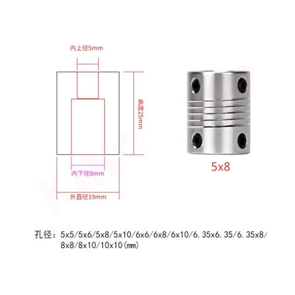 Acoplamiento universal de máquina herramienta para acoplamientos flexibles de 5 mm a 8 mm, diámetro exterior de 19 x 25 mm, 3/4/5/6/6,35/7/8/10 mm (5 x 8)