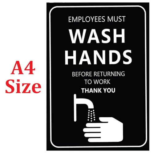 Image of CVANU Employees Must WASH HANDS Before Returning to Work Warning Safety Self-Adhesive Waterproof PVC Vinyl Sign Sticker Size (11.7inchX8.3inch) Pack of 5