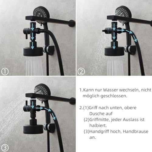 Tecmolog 3 Wege Umschaltventil G 1/2 Messing Umsteller Umschaltventil für Handbrause Ventil Dusche Schwarz, DSF007C