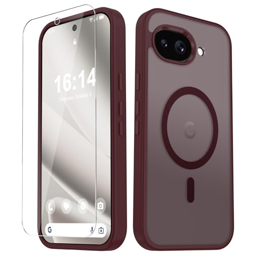Image of for Google Pixel 10a Case, Matte Magnetic Phone Cover [with 1 Screen Protector] [Support for MagSafe] [Shockproof Military Grade Protection] Translucent Frosted Back, Wine Red