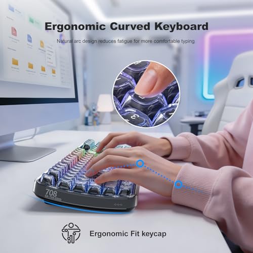 Image of MOFII Clear Curved Ergonomic Wireless Keyboard, Tri-Mode BT5.0 /2.4G /USB-C | RGB Backlit, Rechargeable, Full-Size Computer Keyboards for Laptop /PC /Desktop /iPad /Smartphone /Smart TV, Black