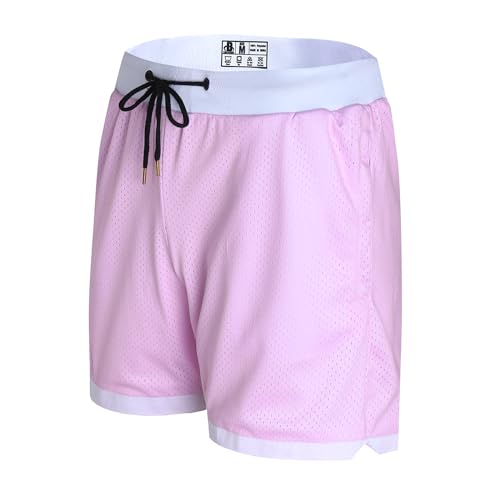 DEHANER Blank Basketball Shorts for Men Women Boyfriend Girlfriend Workout Mesh Gym Jogging Sport Set Game Running Activewear Casual Outfits,Light Pink Shorts,Men Size Small