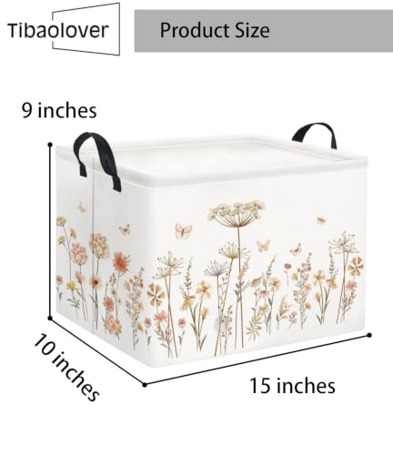 Image of Rectangular Baby Kids Storage Basket for Home Kitchen Girls Cute Toy Storage Bin Organizer Shelf Book Room Decor(Line Flower)