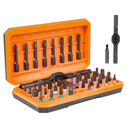42 in 1 Piece Ratcheting Screwdriver Set, Precision Screwdriver Set-S2 Steel, Multi Magnetic Ratchet Screwdriver Set Repair Tool Kit for Home, Adjustable Paddle Torque Screwdriver and Screw Driver Set