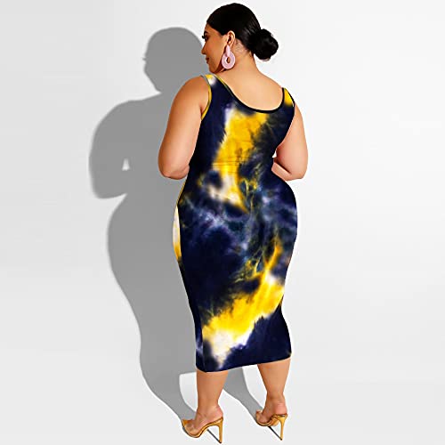 Image of Plus Size Women 2 Piece Outfits Sets Sexy Tracksuit Midi Dress,Sleeveless Tank Top Bodycon Skirts Set Casual Summer