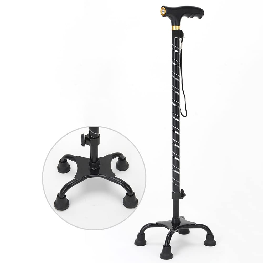 Bastone telescopico alla Moda con Luce a LED, stampelle in Alluminio Leggero per Adulti Anziani, Quadripode per Uomini e Donne con Altezza 140-190cm, Nero