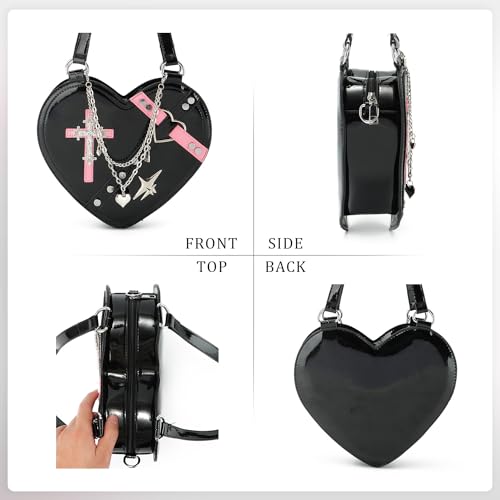 SUKUTU Cute Heart Shaped Shoulder Bag for Women Girls Rivet Studded Gothic Purse Crossbody Bag2