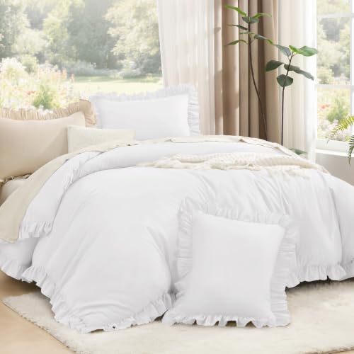Litanika Twin Comforter Set, 2 Pieces White Ruffle Bedding Set