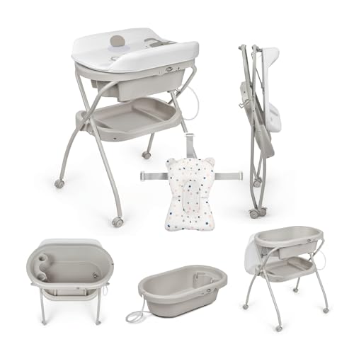 MS BabyWorld Bubble + Réducteur – Baignoire ergonomique pour bébé avec pieds et matelas à langer imperméable et rembourré | Fermeture compacte, organiseur, 4...