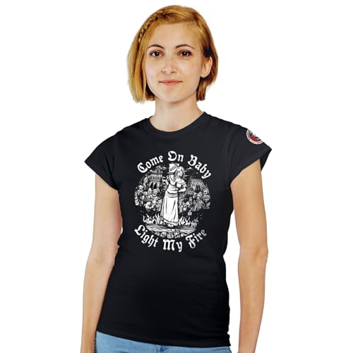 light my fire doors Feudalesimo e Libertà Come On Baby Light My Fire - T-Shirt Donna - Inquisizione - Medioevo - Maglietta Nera a Manica Corta 100% Cotone Organico - L