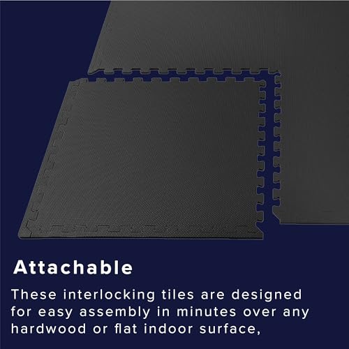Image of We Sell Mats Premium Foam Interlocking anti-fatigue tiles great for gyms PX90 Insanity Pilates Yoga aerobics cardio trade shows kids payrooms and more. Black 100 SQFT-25 Tiles
