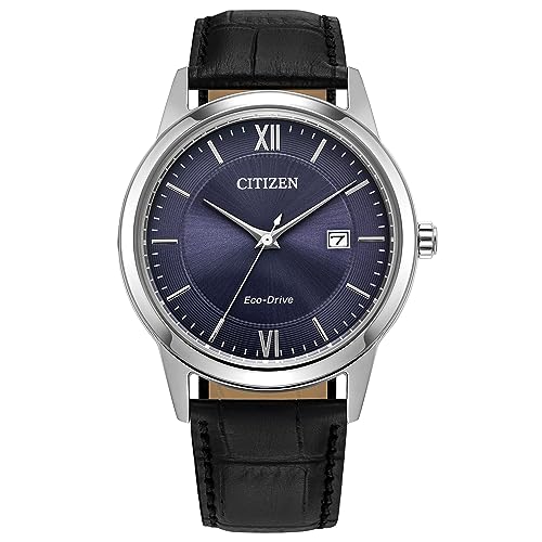 Image of Citizen Men's Classic Eco-Drive Leather Strap Watch, 3-Hand Date