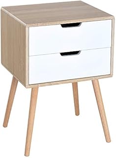 HOMCOM Freestanding Bedside Table with 2 Drawers, Wood Legs, Bedroom Nightstand, Cabinet Storage Organiser Unit, Oak