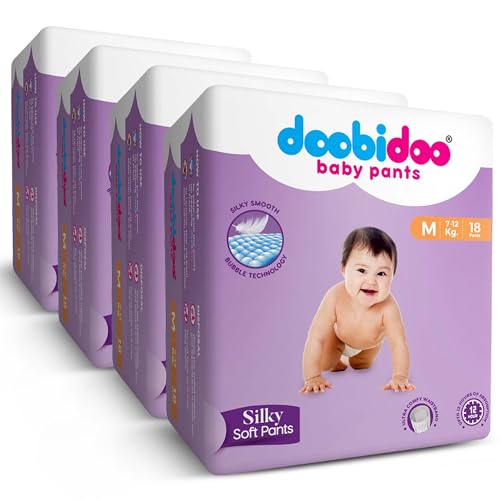 Image of Doobidoo Baby Diaper Pants - M Size | Cottony Bubble Topsheet, Anti-Leak Side Cuffs & Rash-Free Comfort | High Absorbency for Long-Lasting Dryness (7-12 kg) - Pack of 1 | 18 Count