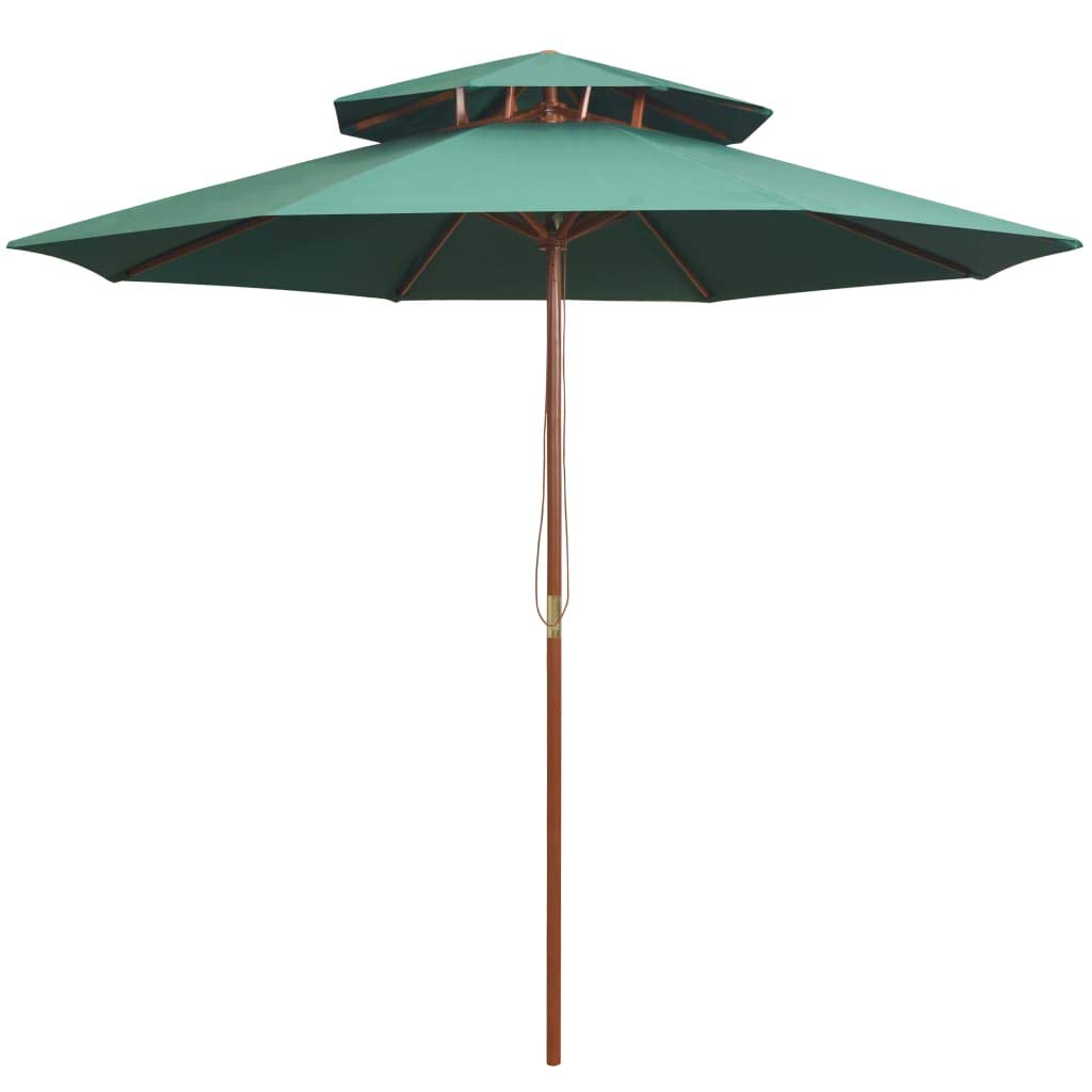 Ombrellone con ventilazione, 270 x 270 cm, in legno, verde, antivento, resistente ai raggi UV, pieghevole, con base stabile e doppio tetto per una protezione solare ottimale in giardino