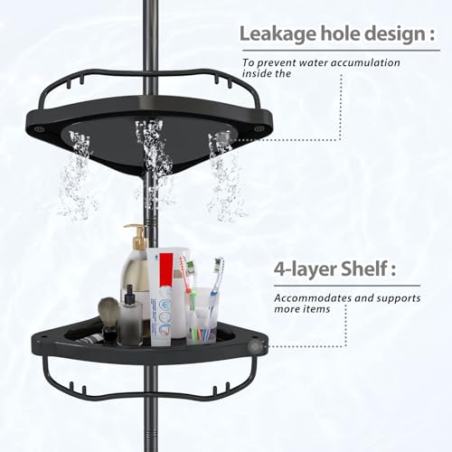 Sempicad Shower Caddy,Shower Caddy Tension Pole with 4 ABS Baskets,Shower Storage Shelf with 56 to 125 Inch Adjustable Stainless Pole for Bathroom Black by Sempicad - Image 3