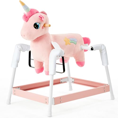 Image of FUNLIO Unicorn Spring Rocking Horse for Kids 3-6, Rainbow Fairy Ride on Horse with Covered Spring & Sturdy Frame, Neighing & Galloping Sound for Pretend Play, Horse Toys Gift, CPC & CE Certified-Pink