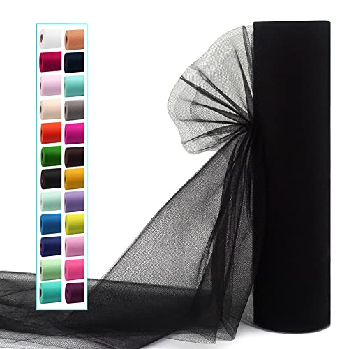 Image of IONTACH Black Tulle Fabric Rolls 54 Inch by 20 Yards Fabric Tulle Bolt for Wedding Halloween Decorations DIY Black Tutu Baby Shower Table Skirt Birthday Party Craft Supplies