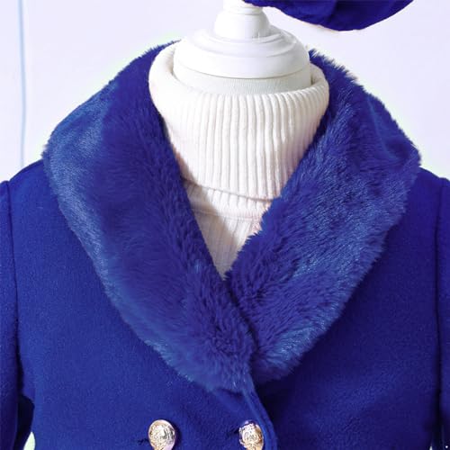 Kids Girls Trench Coat Long Sleeve Furry Collar Warm Peacoat with Beret Hat Set for Casual Wear4