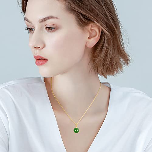 Jade Necklace 14K Gold Green Jade Bead Necklace for Women Real Gold Present for Her, Jewelry Gifts for Mother Wife Girlfriend, 16+1+12