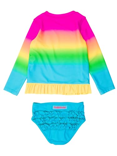 Image of RuffleButts Baby /Toddler Girls Long Sleeve Rash Guard UPF50+ Sun Protected Bikini Swimsuit