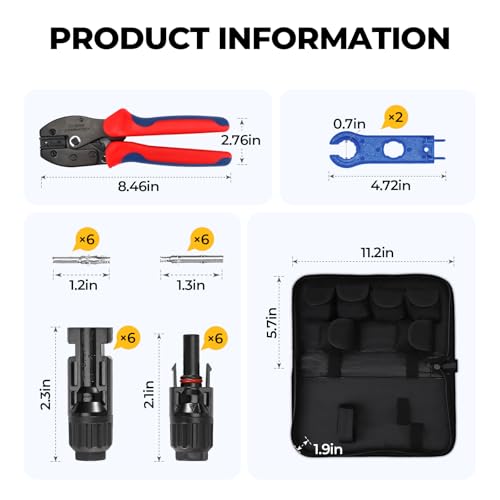 BougeRV Solar Crimper Tool Kit for Solar Panel Cable Wire with 1PCS Solar Crimper and 6Pairs Solar connectors and 1Pair Solar Connector Spanner Wrench, Solar Installation Assembly Tools