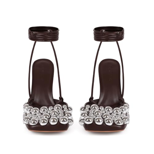 Image of Saint Leia Women's 4IN High Heel Sandals Nude Stiletto Pumps with Gold Silver Pearls Heels for Weddings Parties and Evening Wear