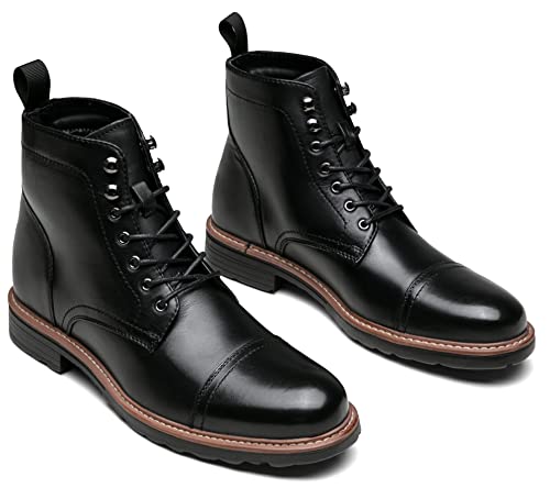 Image of Jousen Leather Boots for Men Dress Retro Classic Design Mens Boots Cap Toe Boot Black Rubber Sole