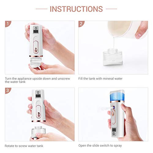 Frcolor Nano Face Mr Handy Cooling Water Sprayer Face Cool Mist Sprayer Steamer for Skin Care, Makeup Face Moisturising Hydration, USB Rechargeable Power Bank (White) - Image 6