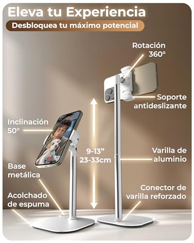 COOPER ChatStand, Soporte Movil Mesa Ajustable para Grabar, Tripode Movil Videos, Soporte Telemovel Mesa, Tripe Telemovel, Tripode para iPhone et Samsung et Android (Blanco Escarcha) - imagen 6