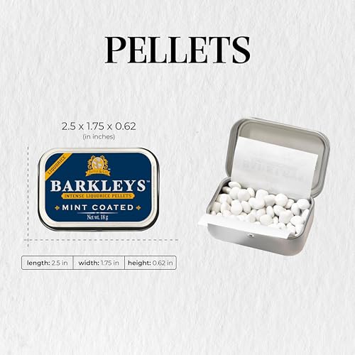 Barkleys Black Licorice Candy, Mint Coated - Licorice Pellets Covered with Refreshing Mint- Gluten Free Licorice, Gelatine Free, Vegan (1 Can x 18 gr.)