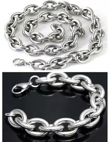 Collier et bracelet à chaîne ovale lisse 15 mm, le cadeau idéal en acier inoxydable