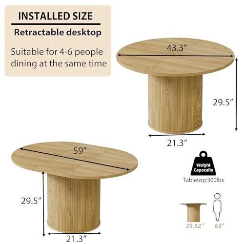 Furnjoylife ROUND DINING TABLE 43.3''-59'' Round Extendable Dining Room Table thumb #2