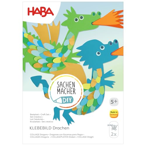 HABA Sachenmacher Bastelset Fensterbild Drachen (2 Stück) Komplettset für Kinder ab 5 Jahren Drachen-Basteln mit Schuppen & Stickern fördert Feinmotorik - 2013238