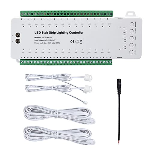 TWSOUL 9 Modes LED Motion Sensor Stair Light Controller DC12-24V Speed Brightness Adjustable Stair Light Controller with Time Delay Setting Stair Light Automatic Controller (28 Channels)