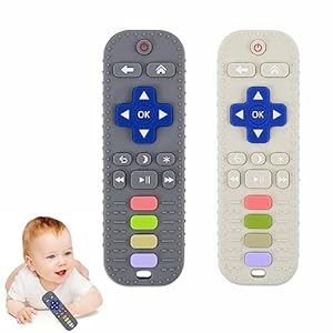 2 Stück Baby Beißring Silikon Kauspielzeug Zähne Spielzeug, Fernbedienung Weich Beißspielzeug Baby Teether für 3-18 Monaten, Beruhigt Babys Wundes Zahnfleisch