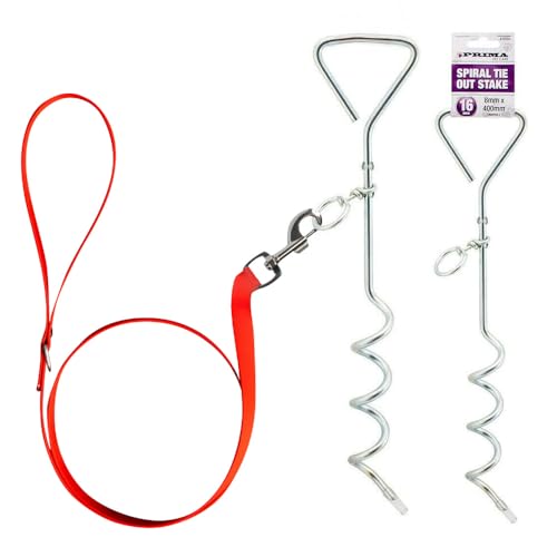 Set of 2 Spiral Tie Out Stakes - 16 Pet Dog Garden Ground Screw Spike Anchor Pole Heavy Duty | Outdoor Garden Camping | Stainless Steel Strong & Rust Proof