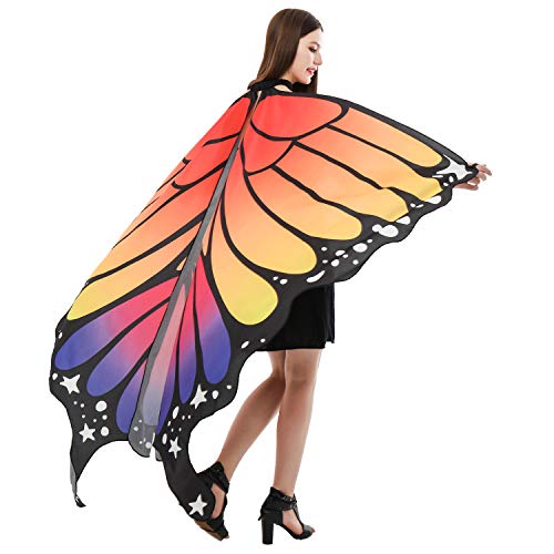 HITOP Women Soft Chiffon Halloween Party Butterfly Wings Shawl Festival Wear Dress Up Cape (Rosy Blue)