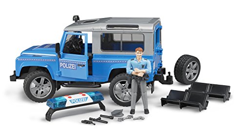 bruder 02597 - Land Rover Defender Station Wagon vehículo policial, agente de policía, equipamiento, módulo de luz y sonido