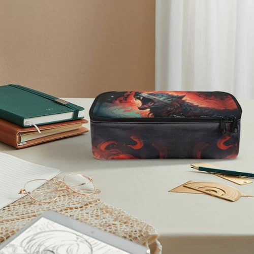 Image of Cool Wolf Boys Pencil Pouch for Kids Large Storage Pencil Case for Elementary Children Black Pencil Box for Girls Toddler Ninos Pencil Bag with Double Zipper Pencil Organizer,Daily