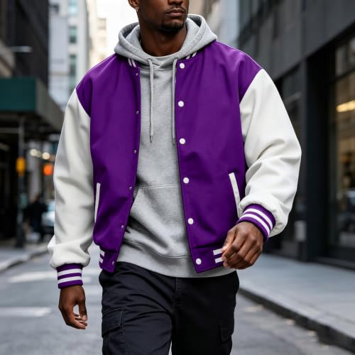 Varsity Jacket for Men Button Down Fleece Streetwear Bomber Jacket - image 2