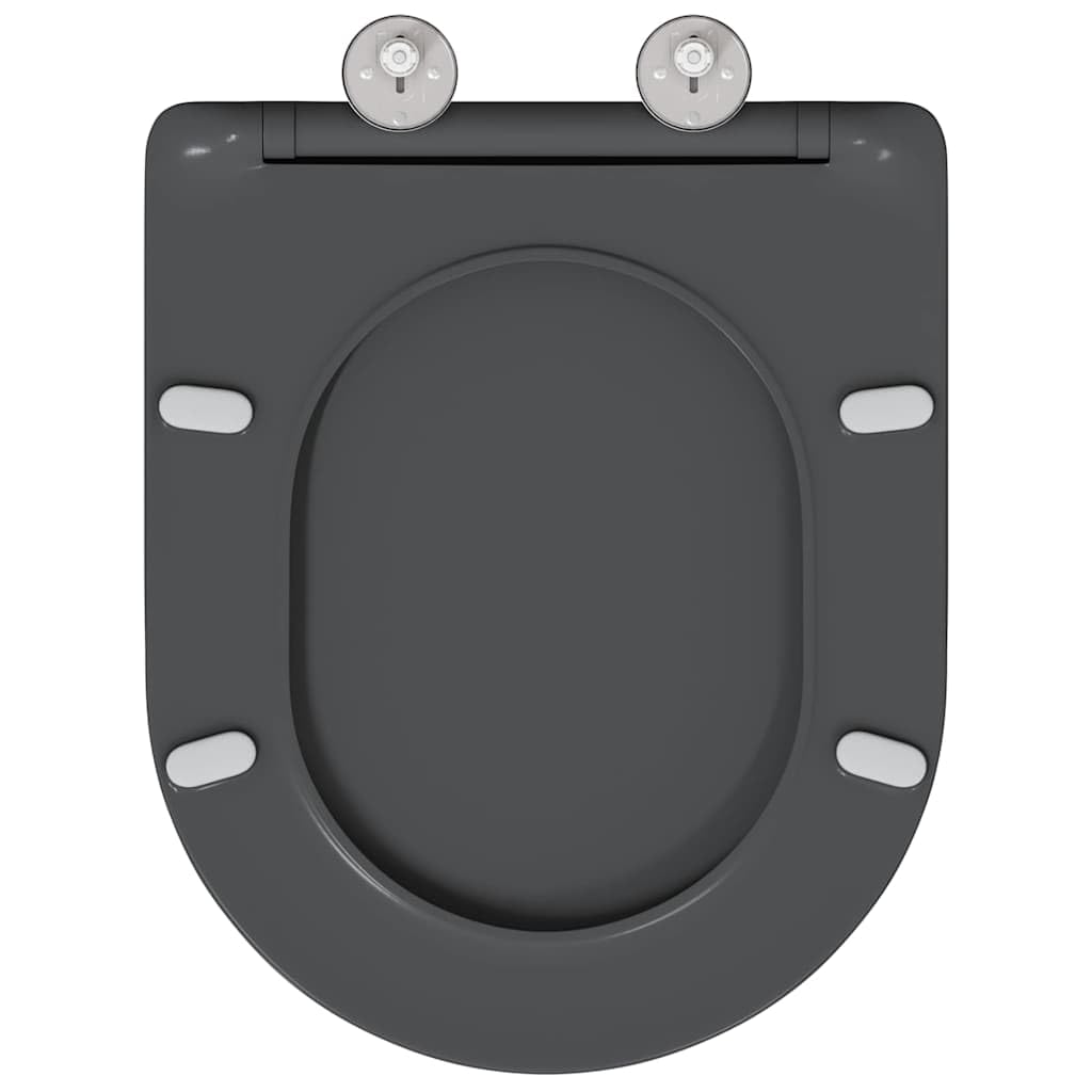 Asiento de inodoro antracita 47 x 36 x 3,4 cm de Duroplast para inodoro con descenso automático, bisagra y montaje para baño y apartamento