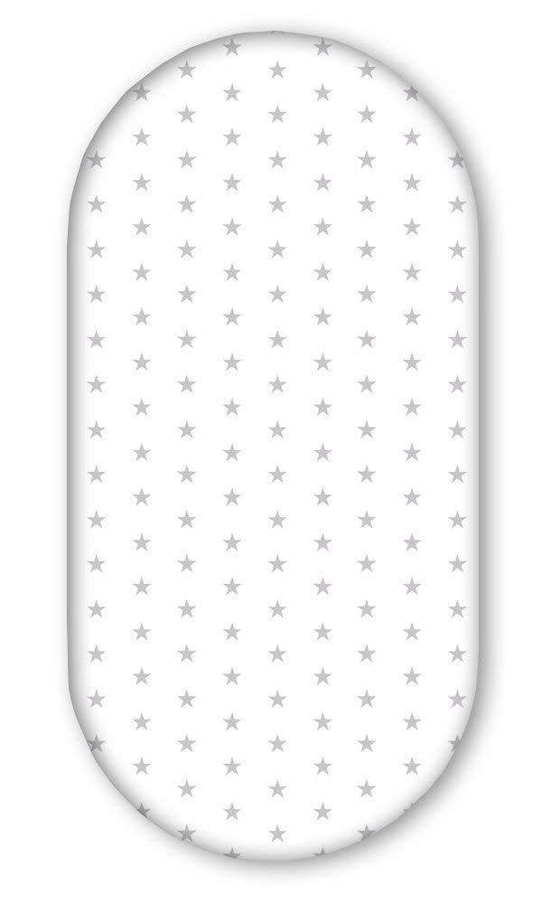 Cotton Fitted Sheet 80x38cm Printed Design for Baby Moses Basket Bassinet Crib Baby Nest Pod Toddler Cotbed Travel Cot Sheets Cot Bedding (Small grey stars on white)