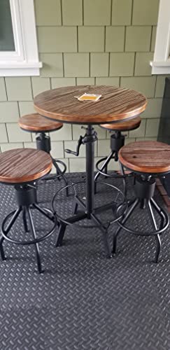 Lokkhan Industrial Bar Table-33.5-39.4 Inch Tall-Adjustable Bar Height Pub Table-23.7 Inch Swivel Round Wood Top Metal Base-Easily Adjusts By Crank Handle #TOP5