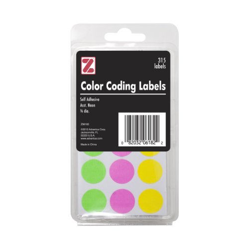 Étiquettes autocollantes de code couleur Advantus Z06182 en cercles de 1,9 cm fluo